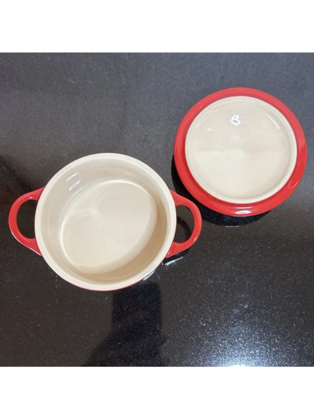 Le Creuset Mini Dutch Oven Cocotte Cerise Enameled Ceramic Ramekin Round Lid 8oz